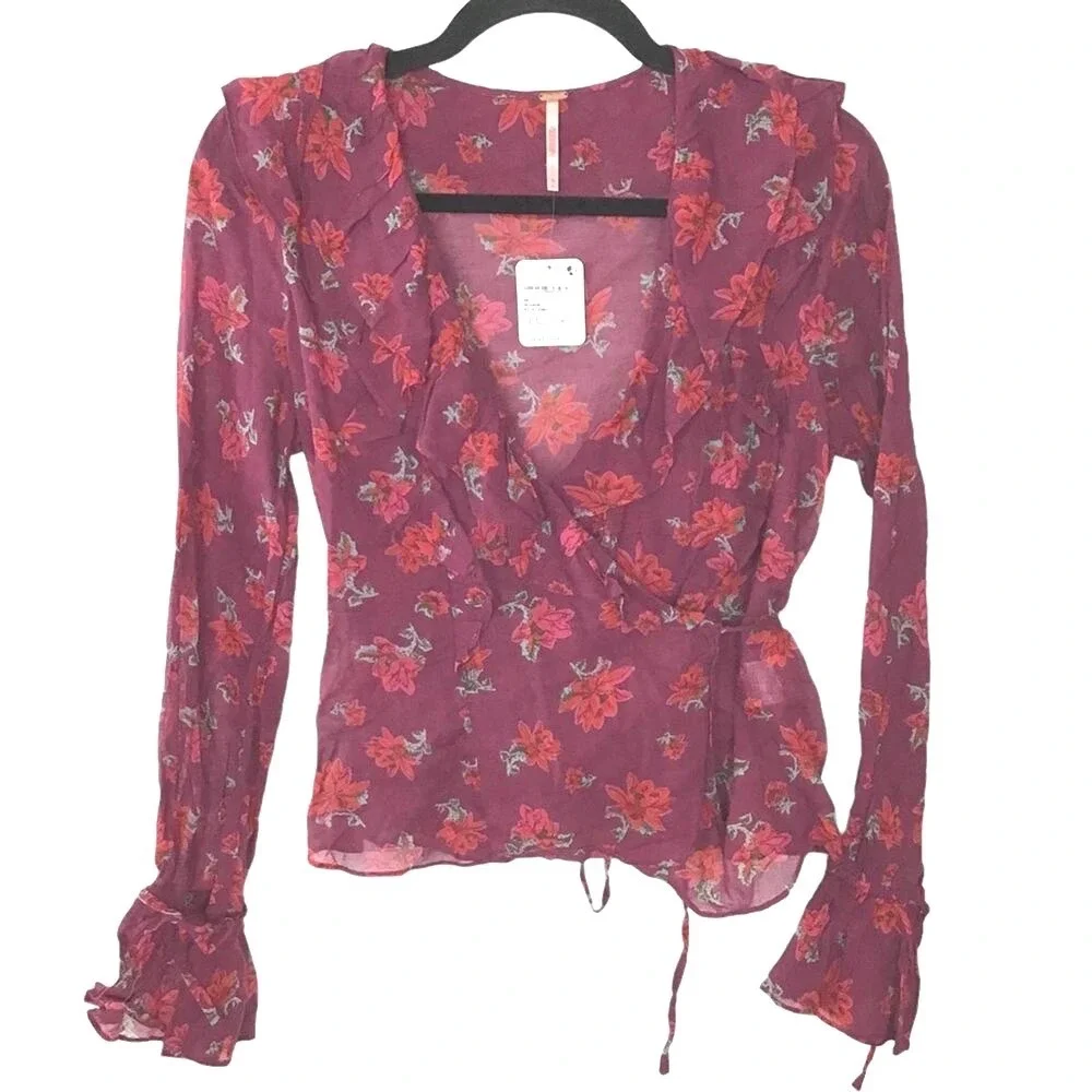 Free People Amanda Ruffle Top wrap‎ XS NEW